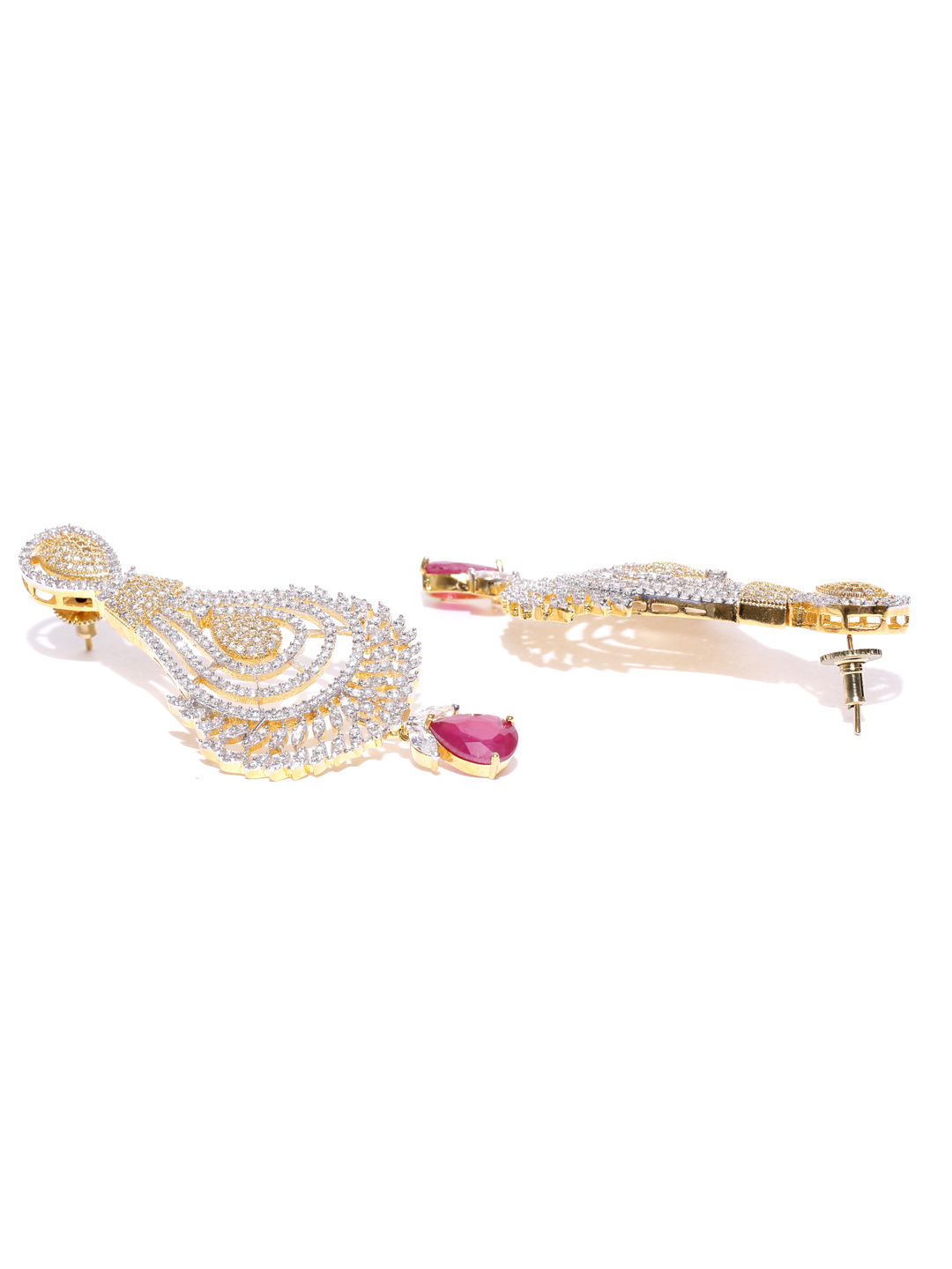 YouBella Silver-Toned Gold-Plated Teardrop Shaped Drop Earrings